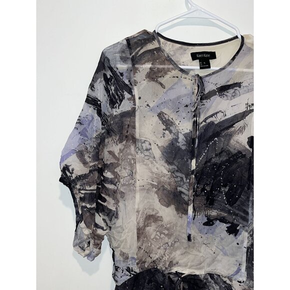 Karen Kane Womens Abstract Print Sheer Tunic Top S Black/Gray - Picture 2 of 9